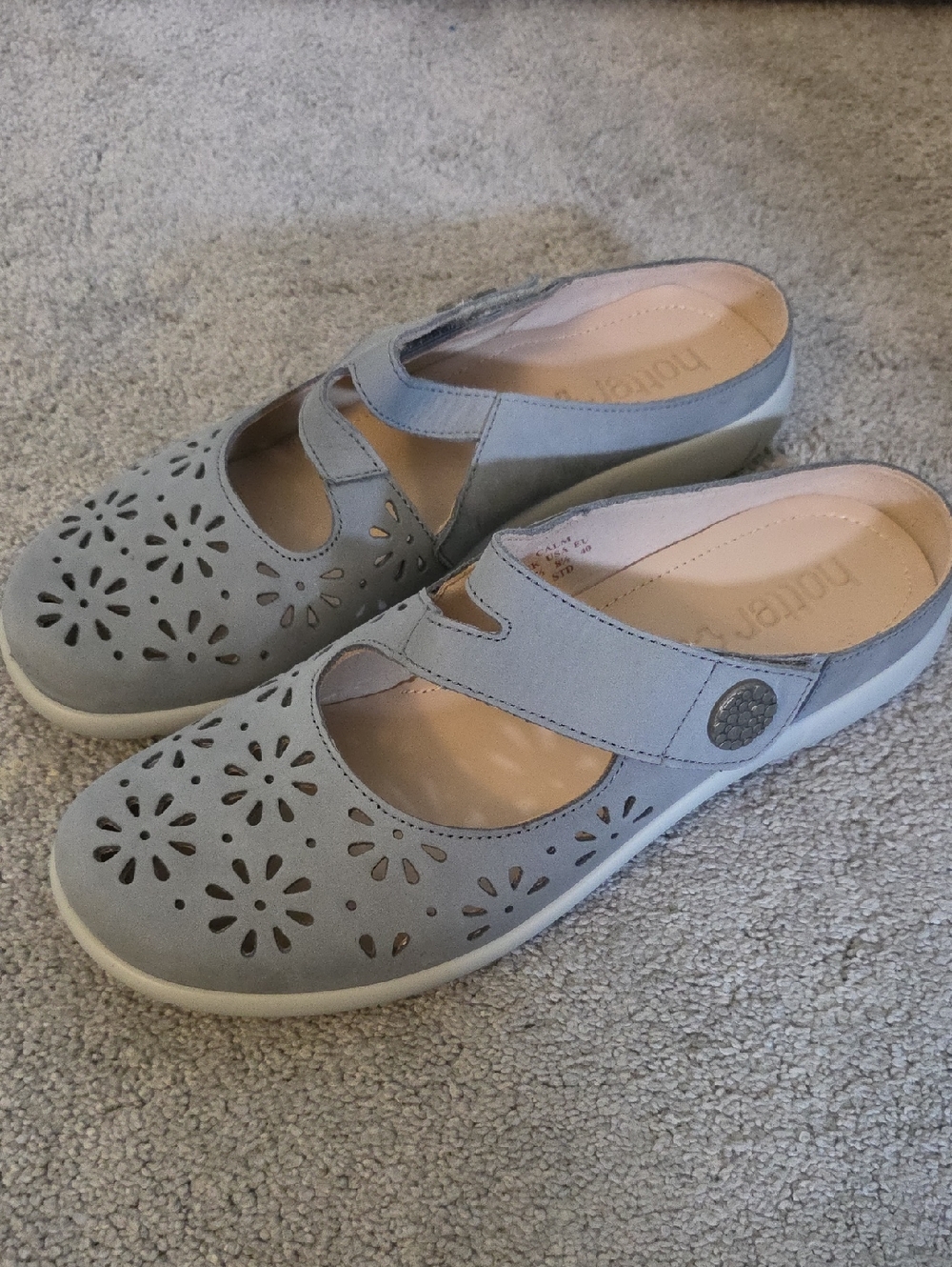 Hotter Calm Women's Gray Cutout Slip-On Clogs with Adjustable Strap